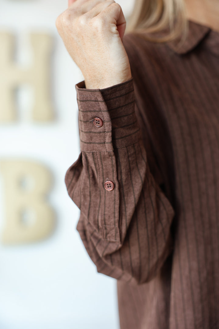 Striped Button Down - Brown