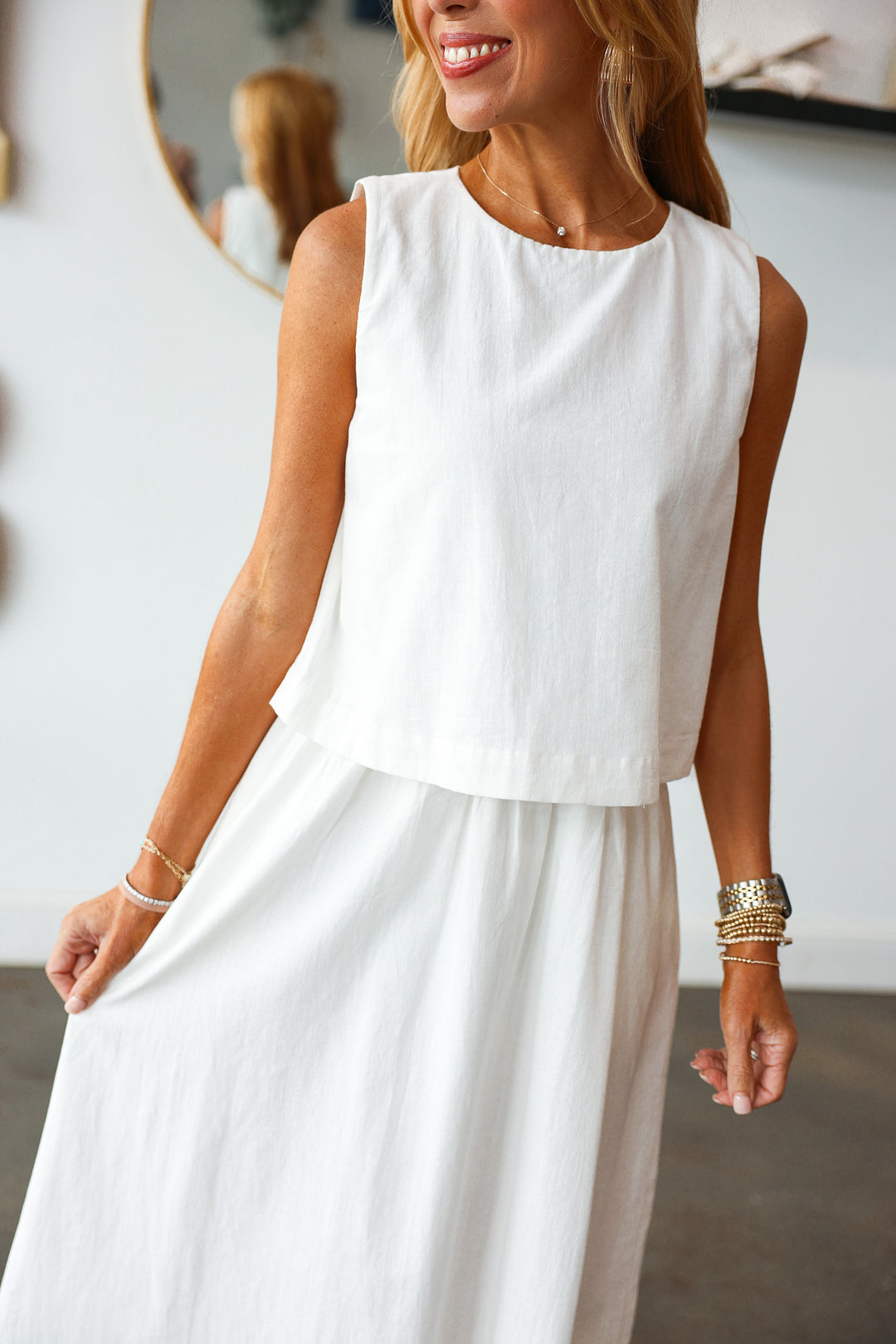 Overlay Midi Dress - Off White