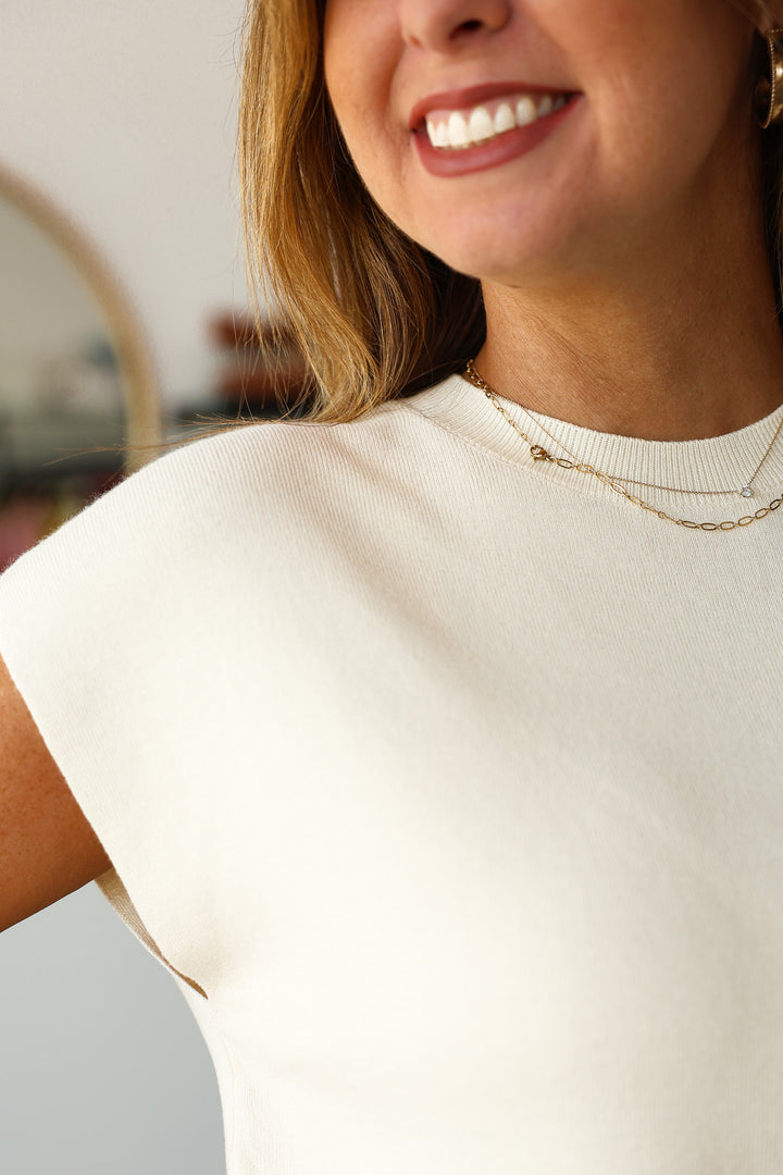 Cap Sleeve Knit Top - Ivory
