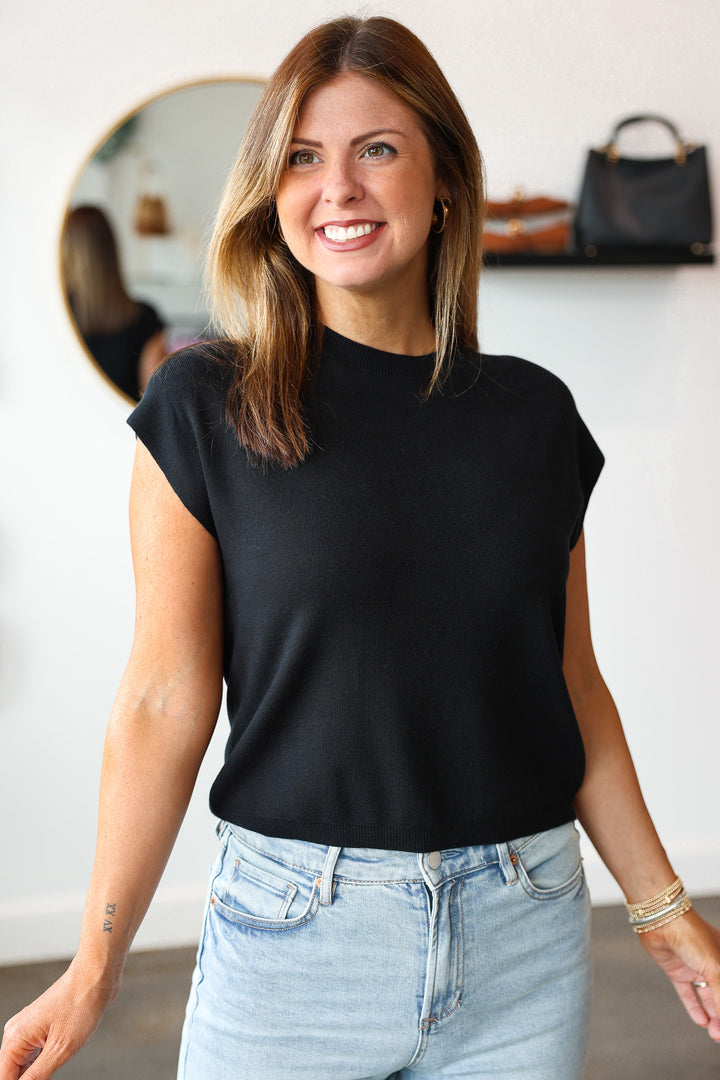 Cap Sleeve Knit Top - Black