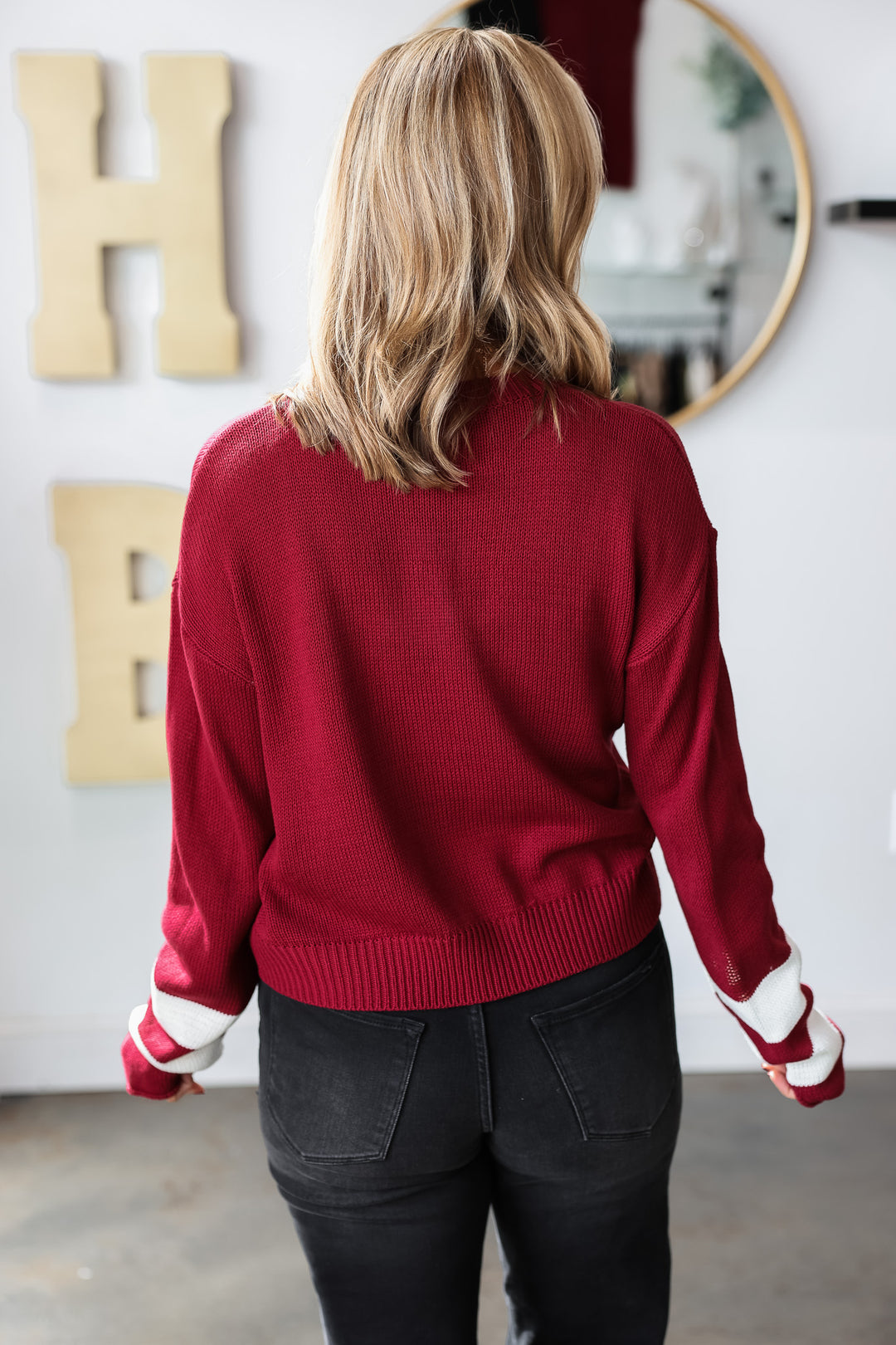 Varsity Game Day Sweater - Burgundy