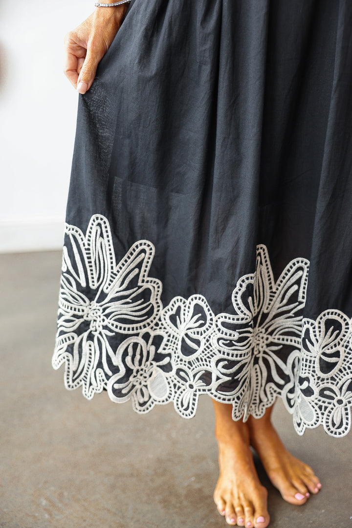 Embroidered Trim Dress - Black