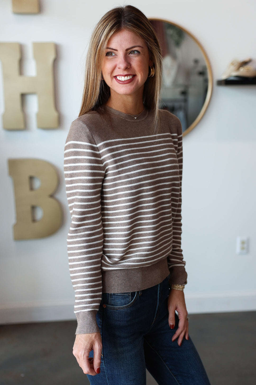Long Sleeve Knit Sweater - Tan