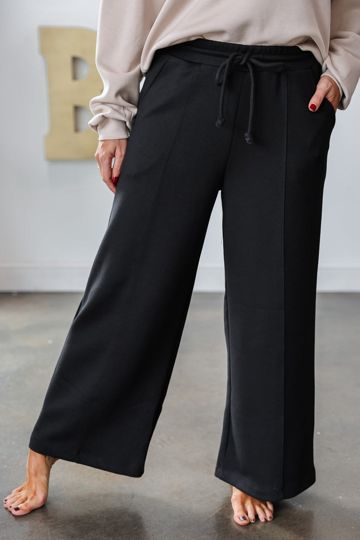 Wide Leg Scuba Pants - Black