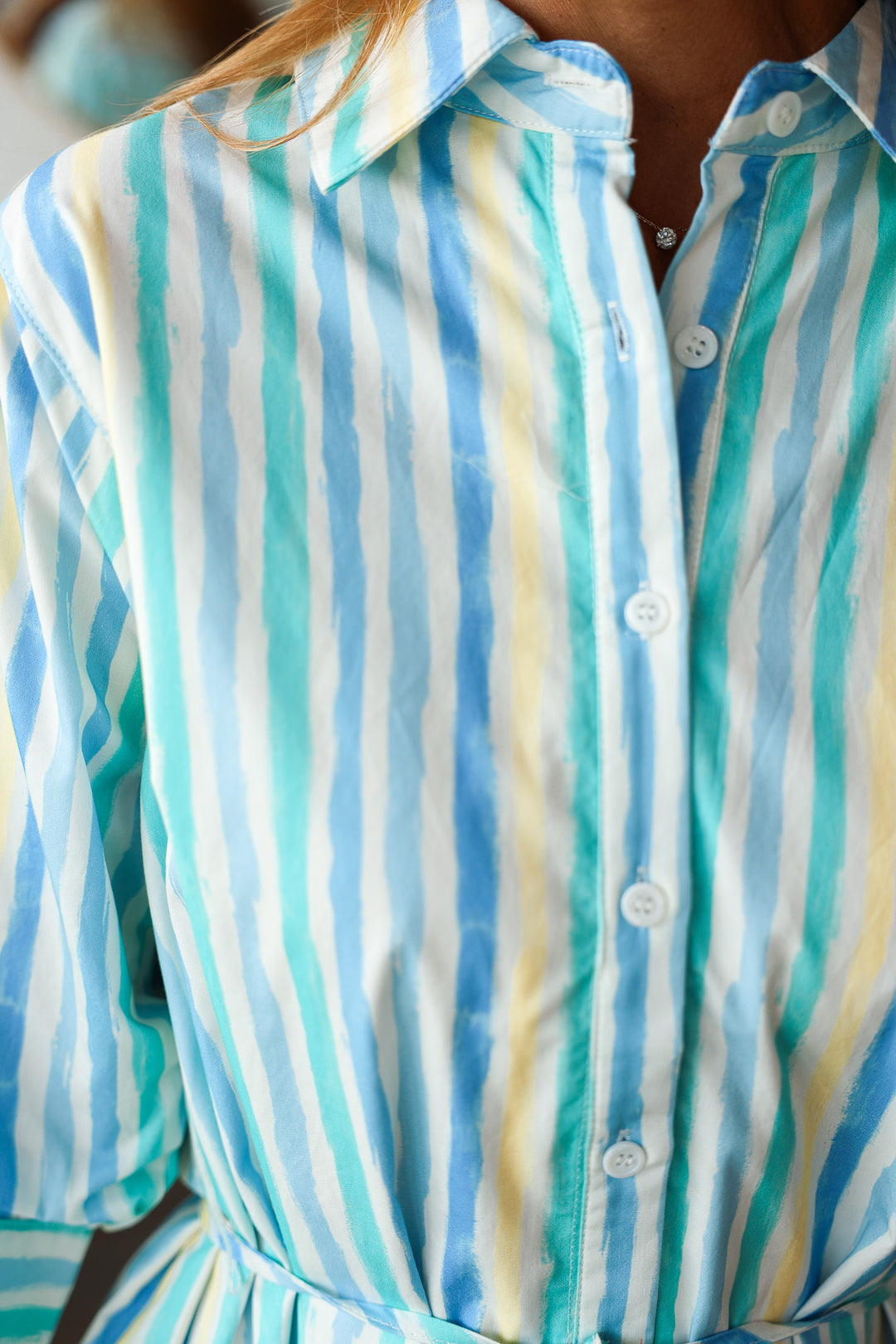 Stripe Tie Waist Dress - Blue