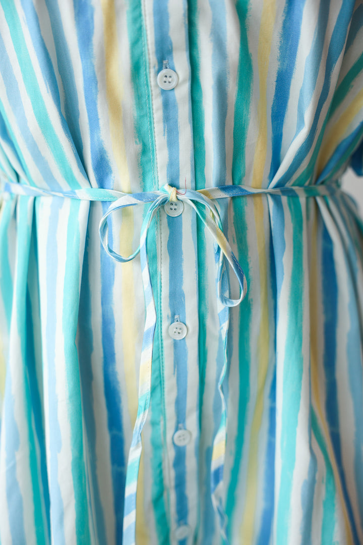 Stripe Tie Waist Dress - Blue