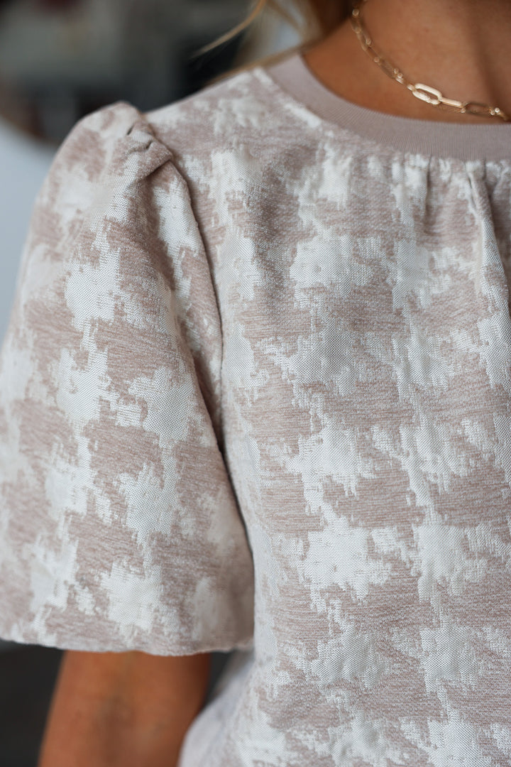 Houndstooth Velvet Top - Taupe