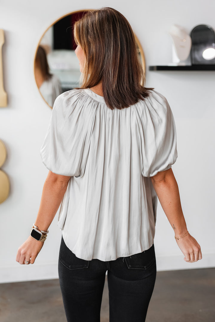 Half Sleeve Satin Blouse - Stone Grey