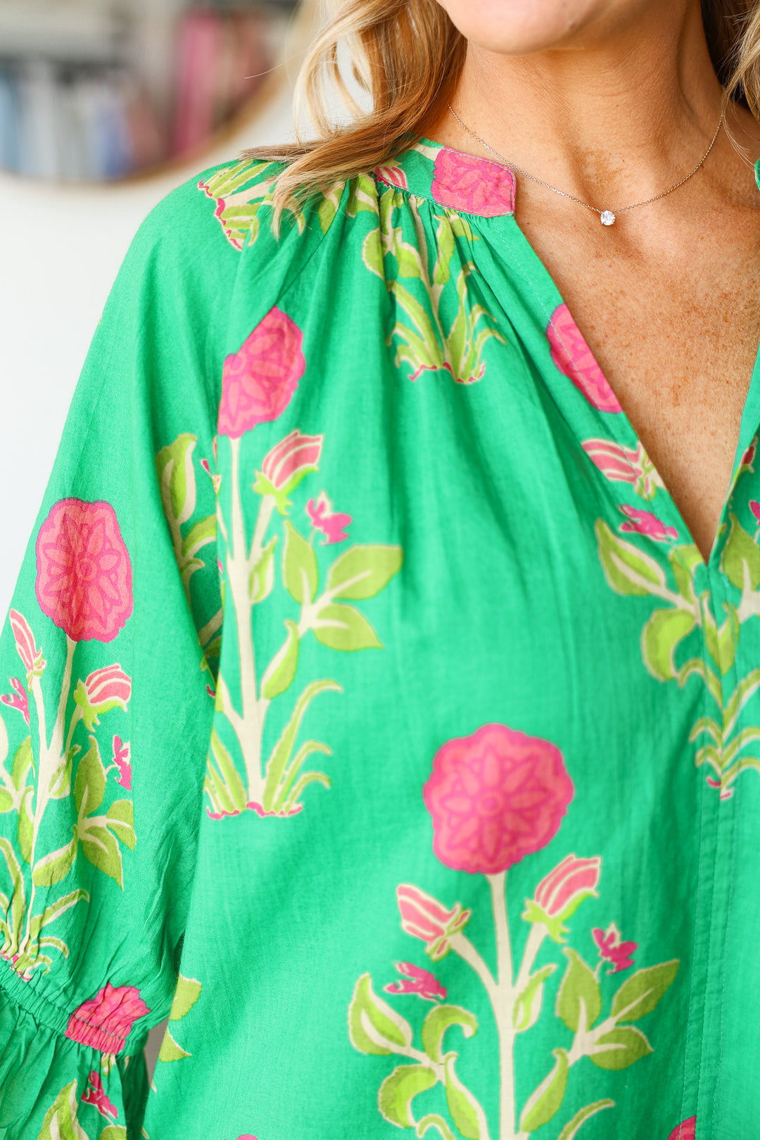 Drop Waist Floral Dress - Green