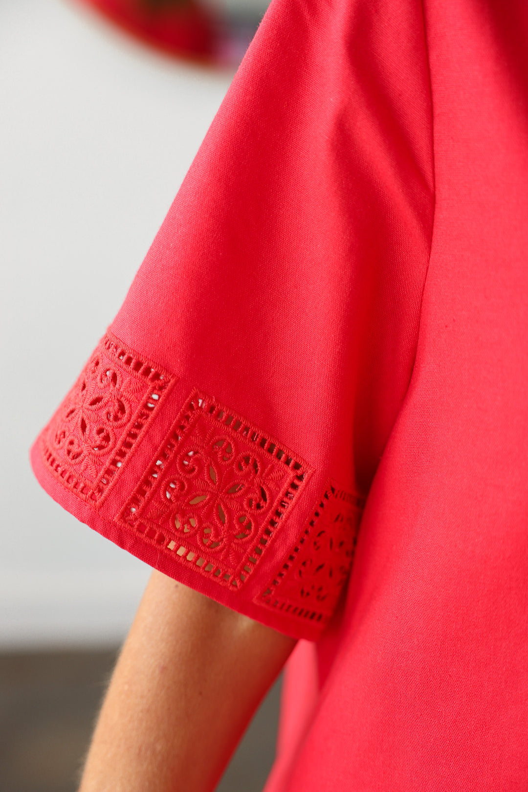 Embroidered Trim Dress - Red