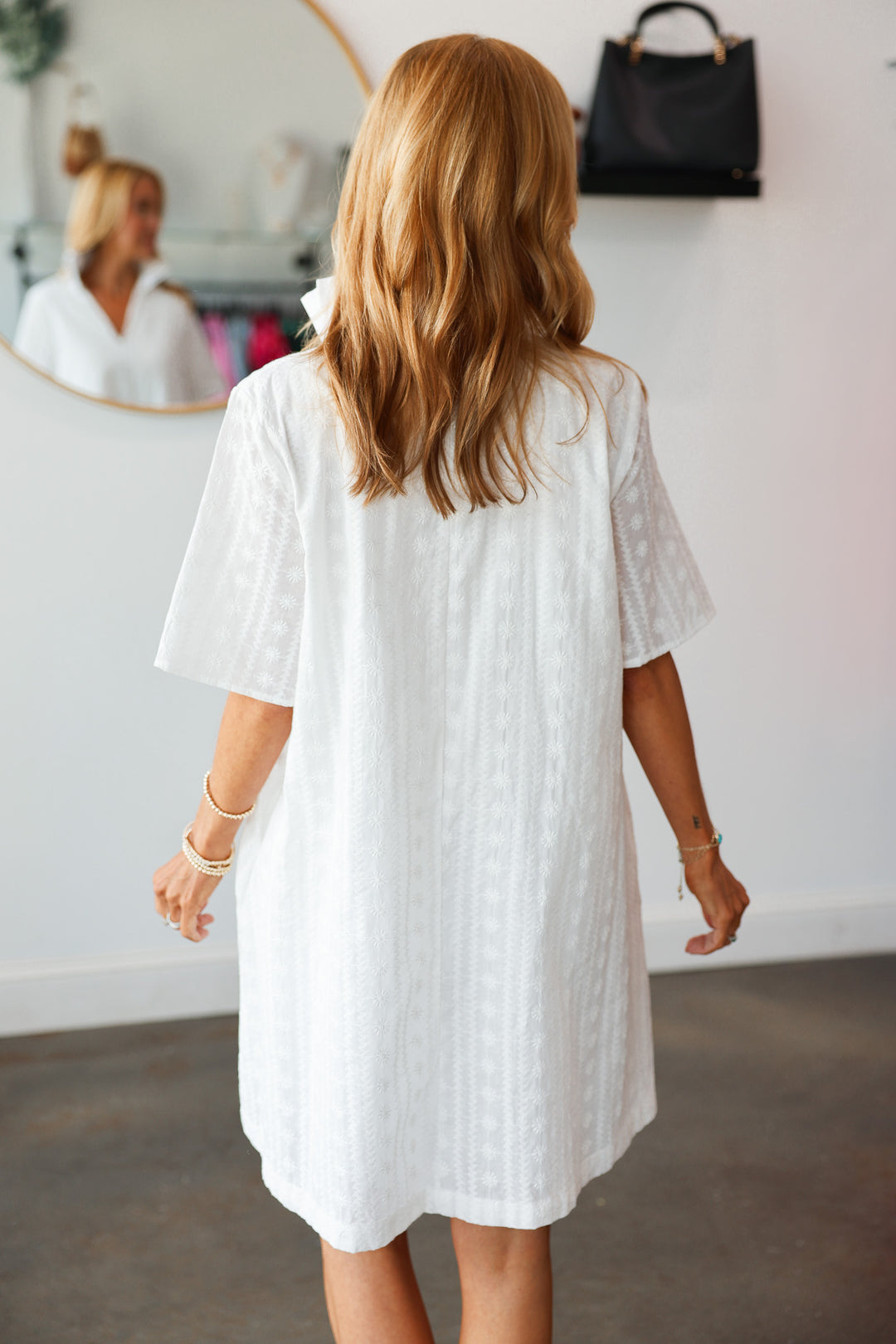 Ruffle Collar Textured Dress - White