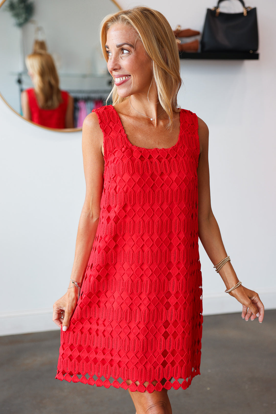 Lace Overlay Dress - Red