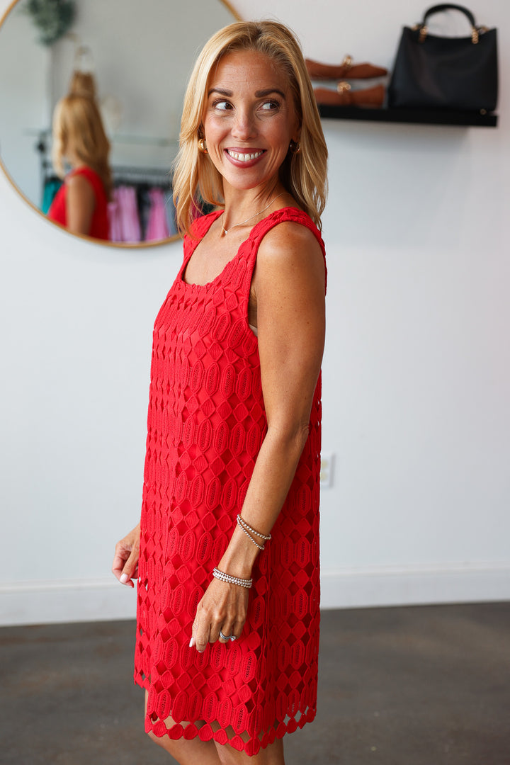 Lace Overlay Dress - Red