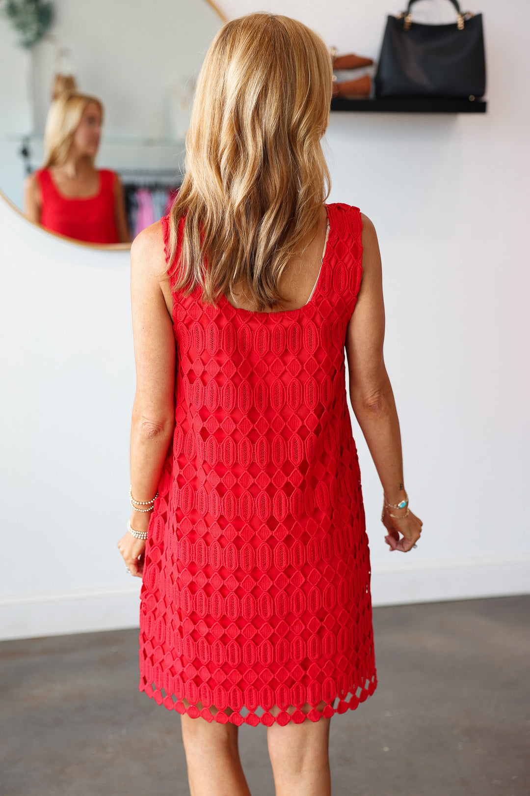Lace Overlay Dress - Red