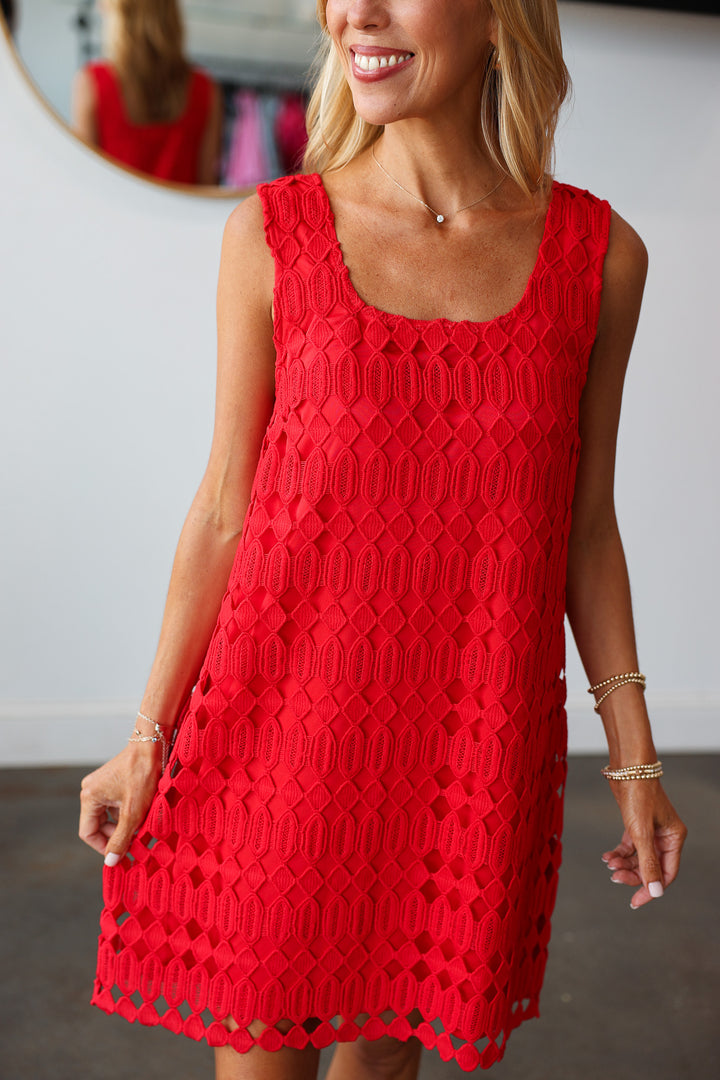 Lace Overlay Dress - Red