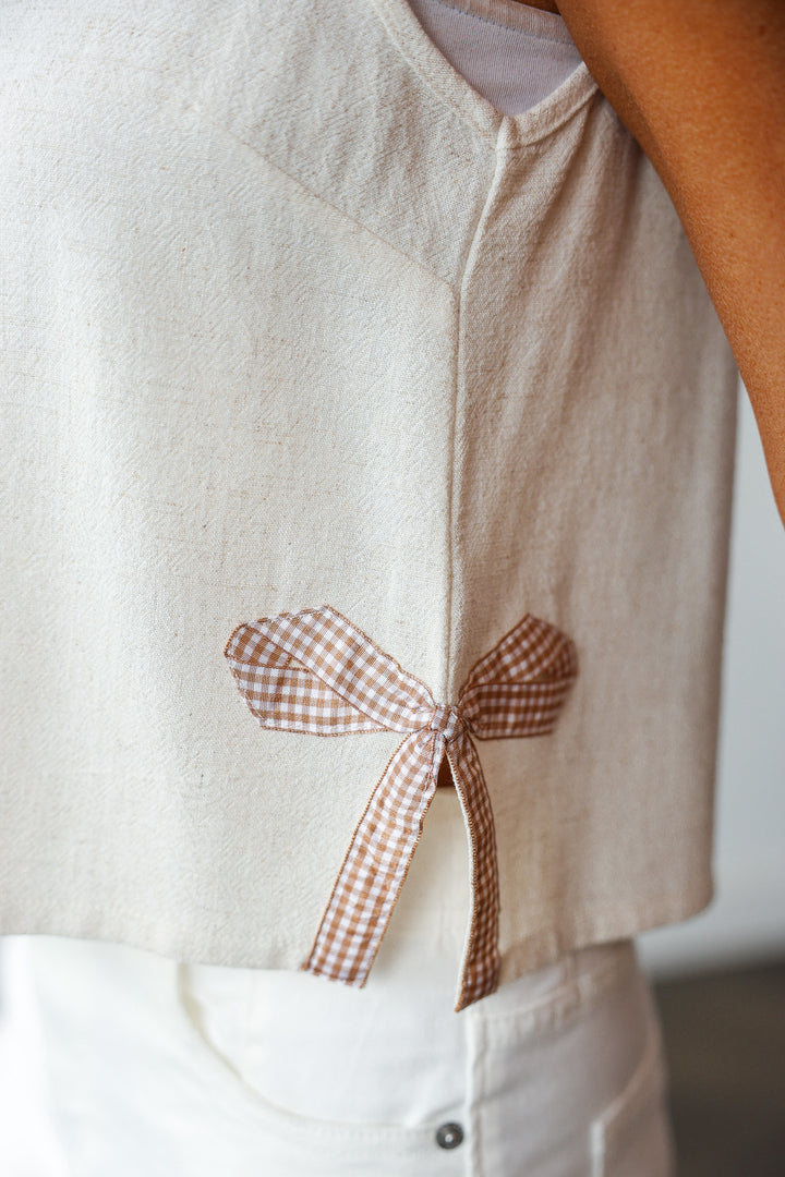 Gingham Bow Tank - Natural