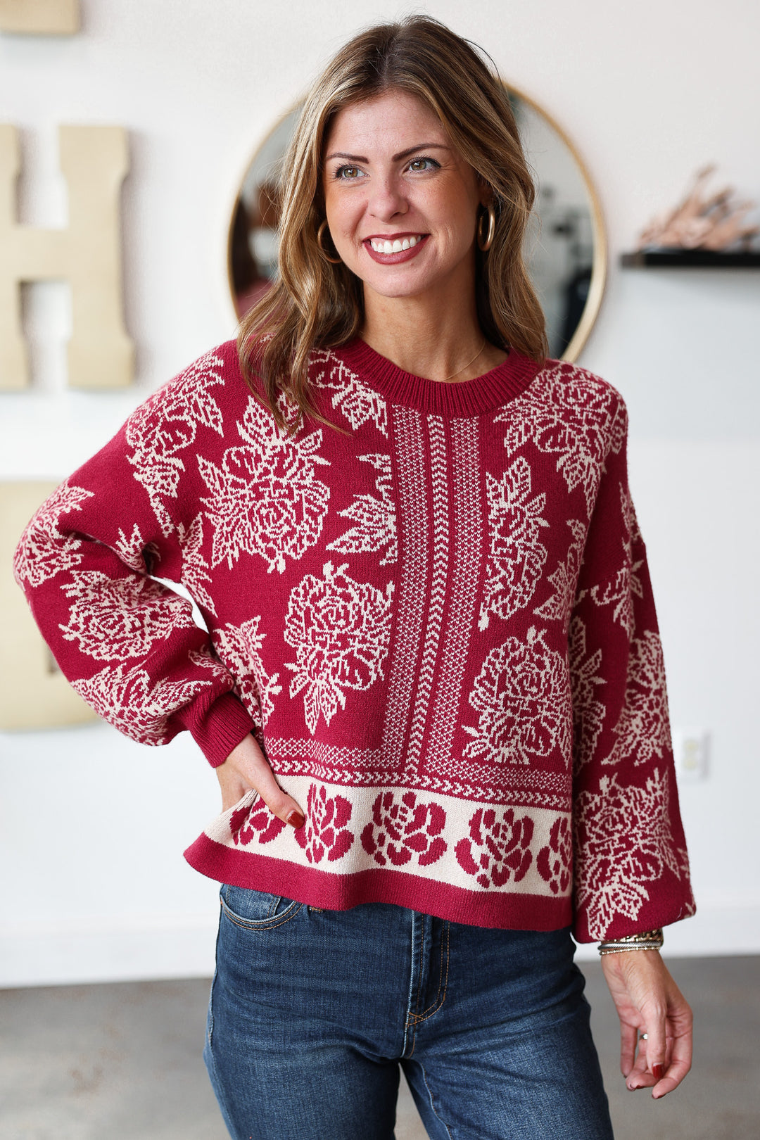 Printed Sweater - Red