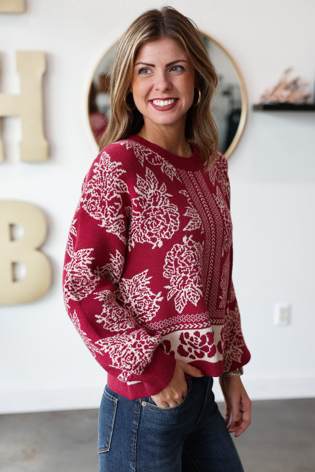 Printed Sweater - Red