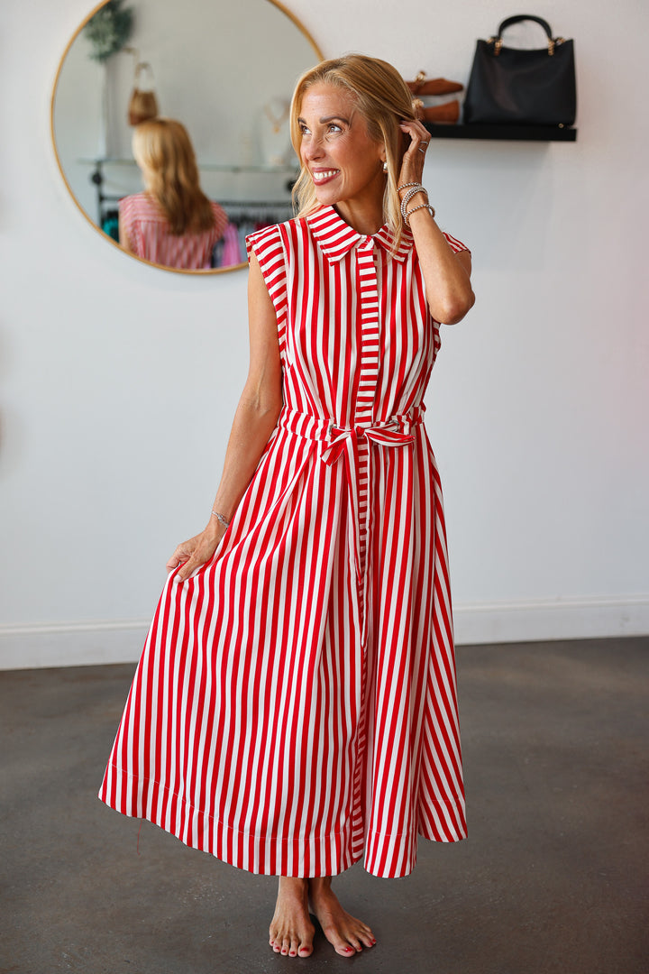Striped Midi Dress - Red