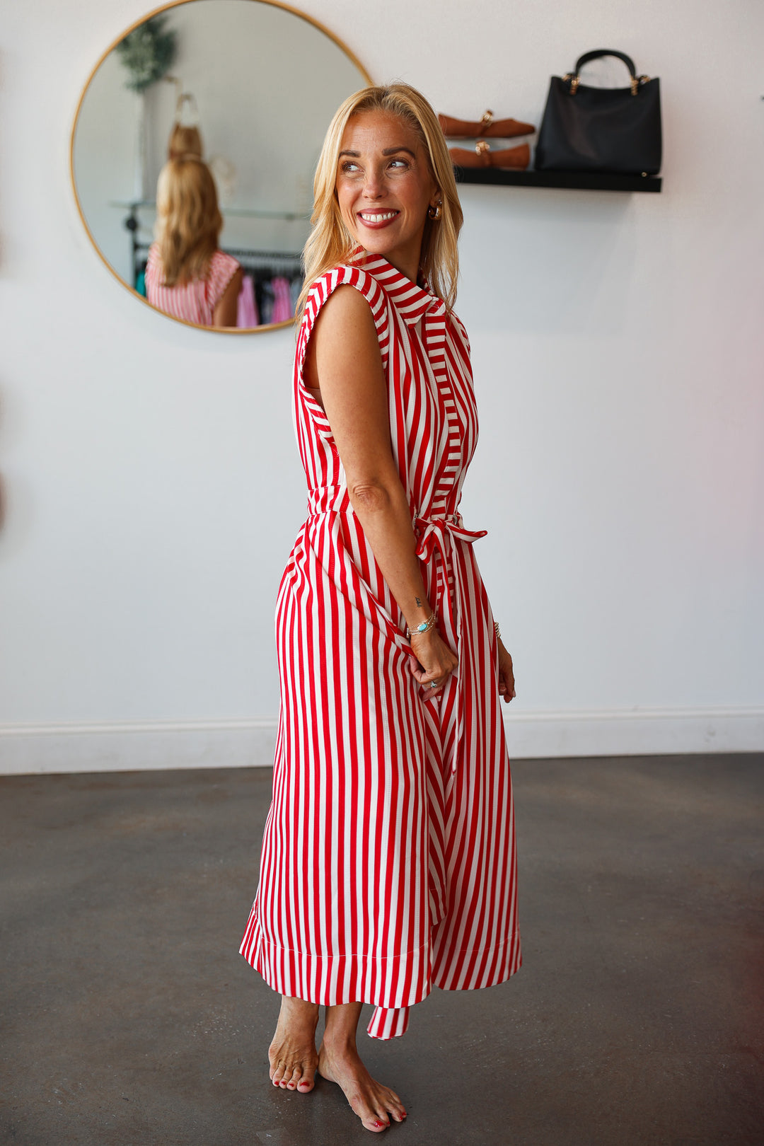Striped Midi Dress - Red