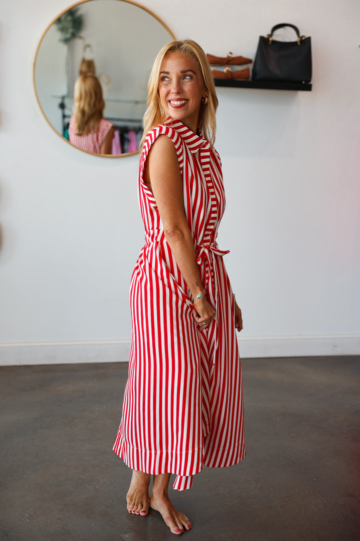 Striped Midi Dress - Red