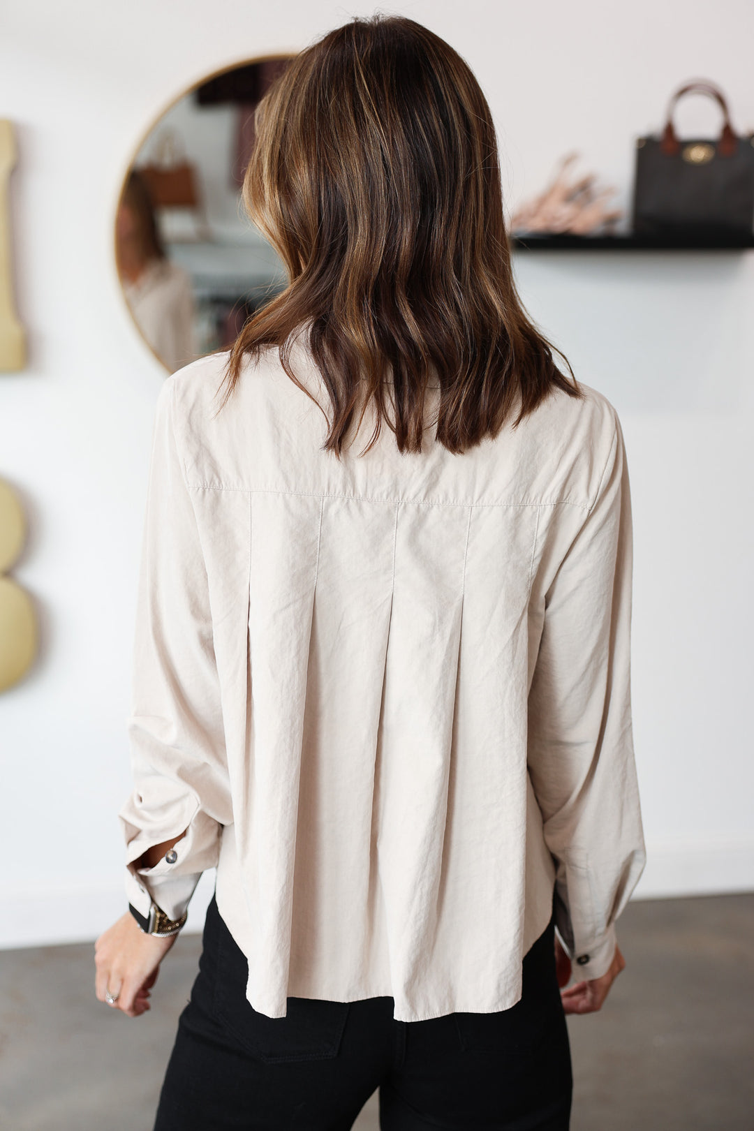 Pleated Button Up Top - Taupe