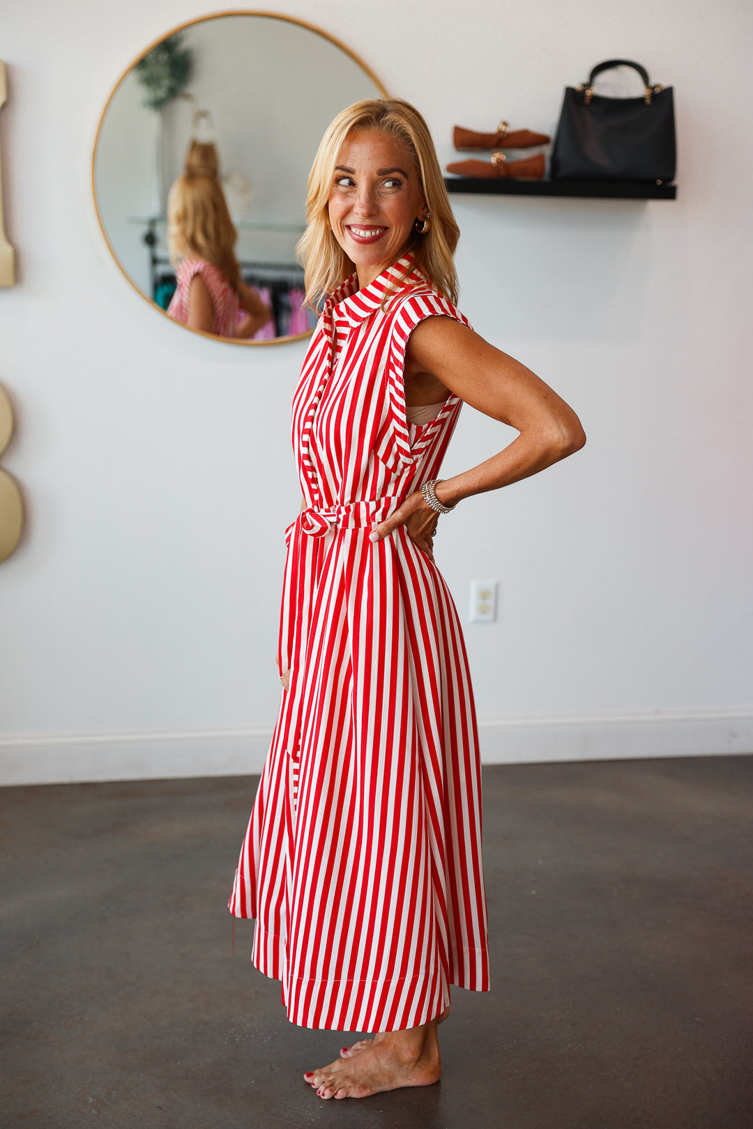 Striped Midi Dress - Red