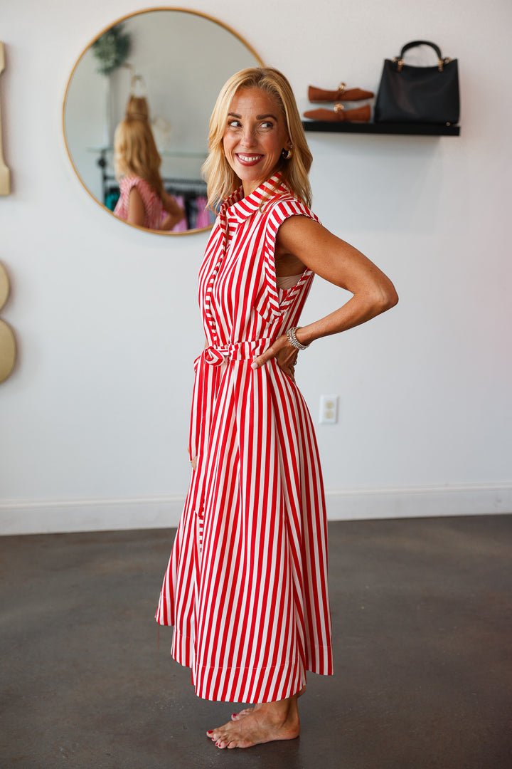 Striped Midi Dress - Red