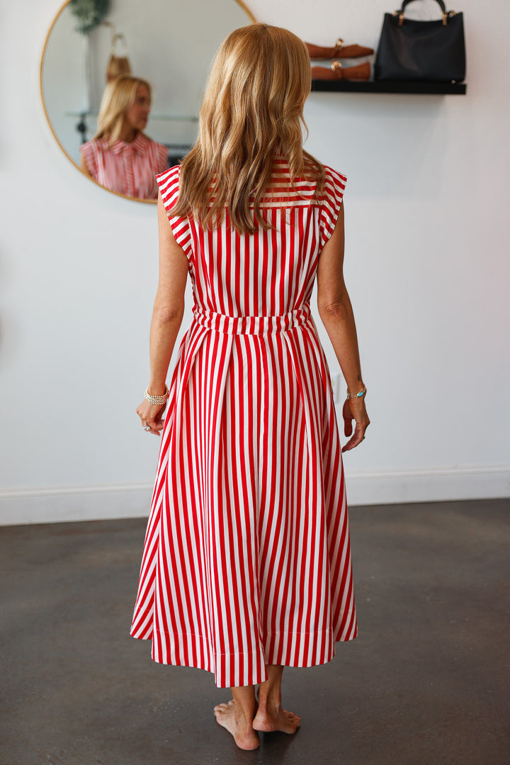 Striped Midi Dress - Red