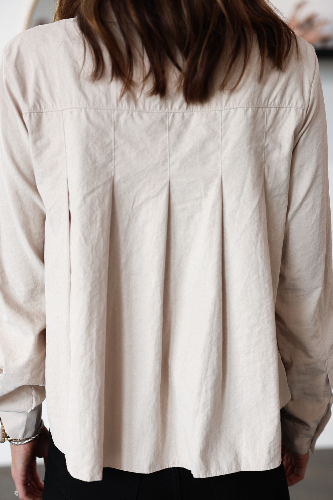 Pleated Button Up Top - Taupe