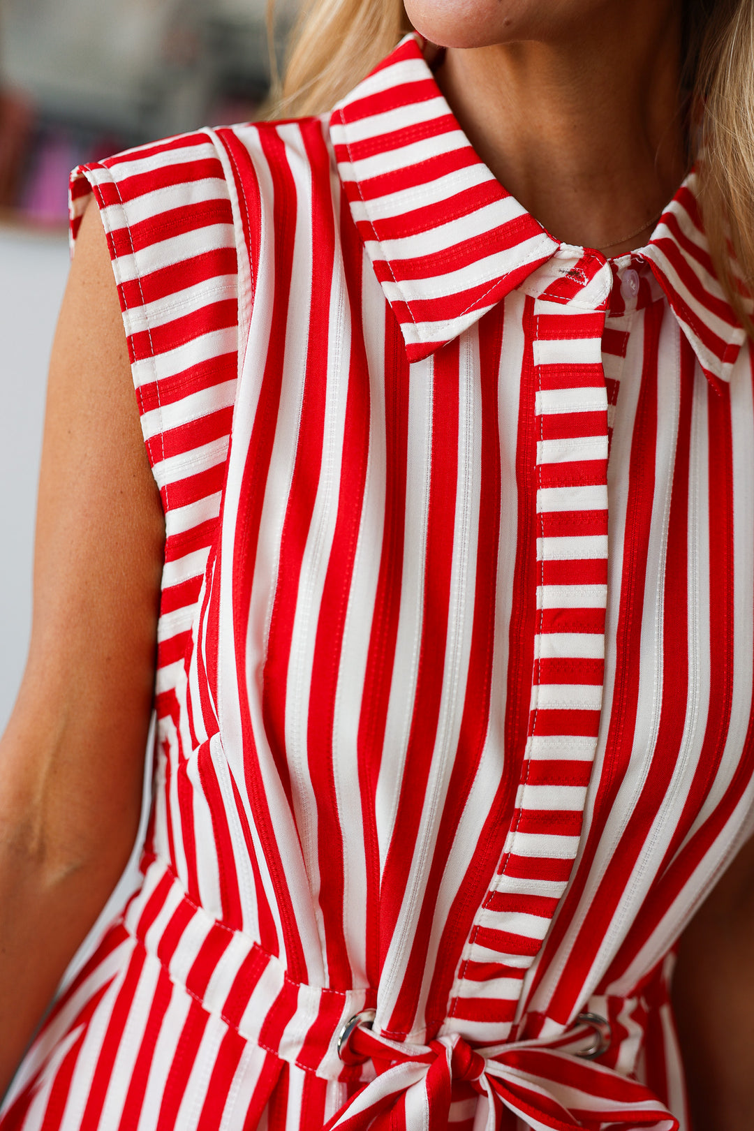 Striped Midi Dress - Red