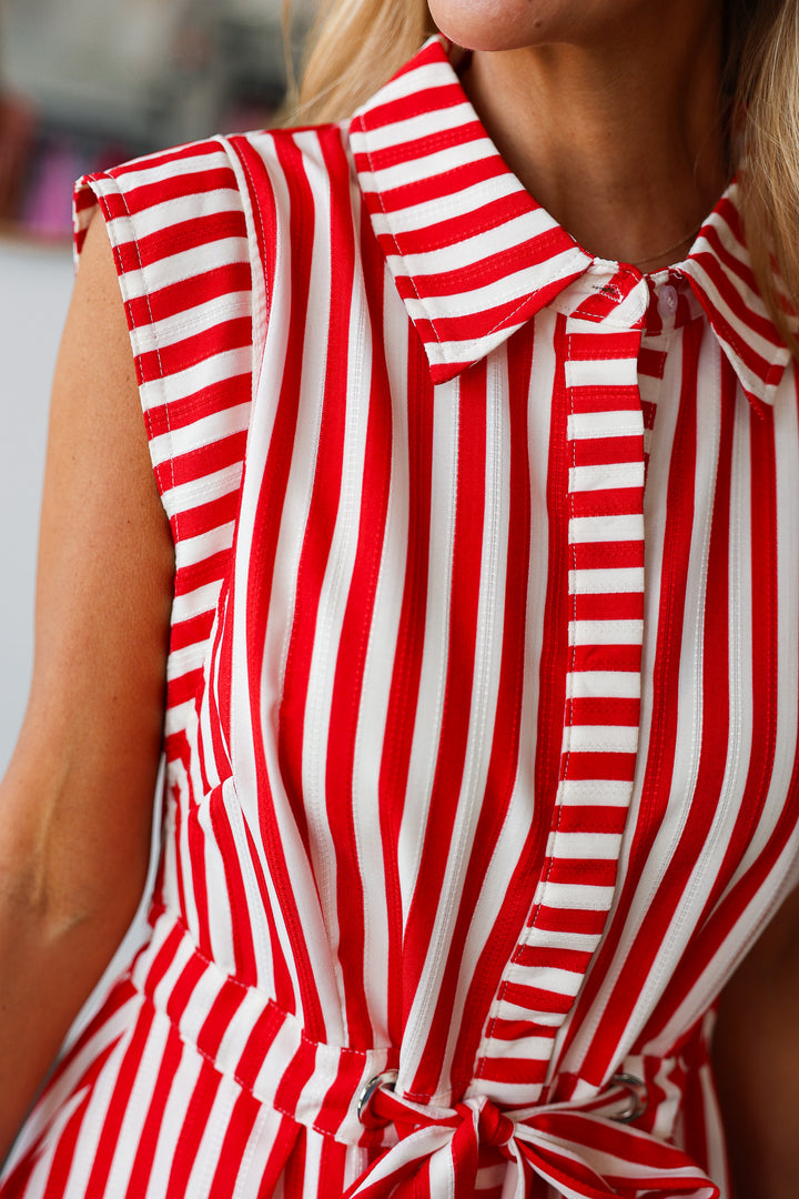 Striped Midi Dress - Red