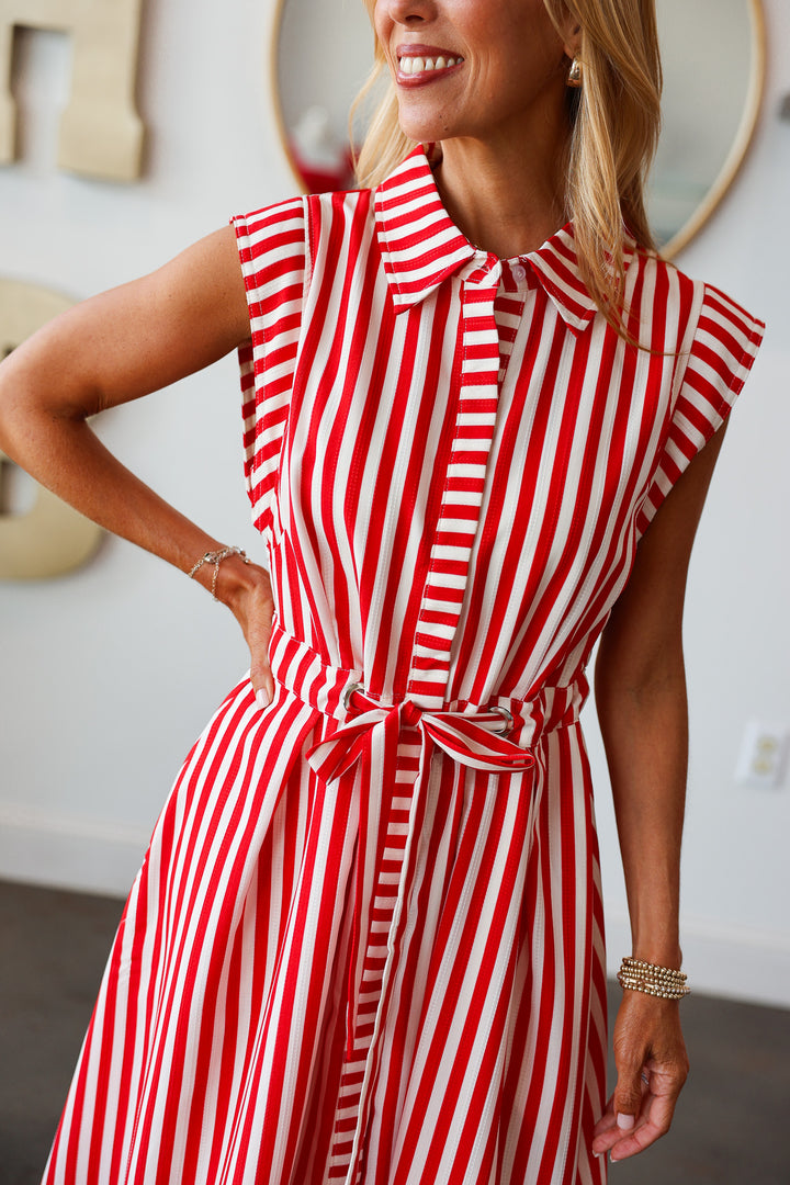 Striped Midi Dress - Red