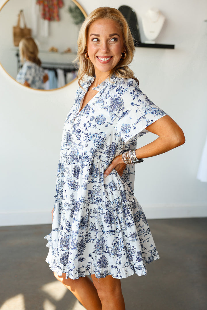 Toile Printed Tiered Dress