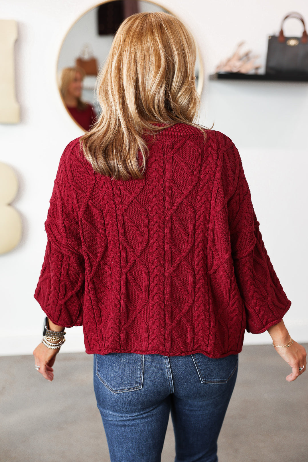 Cable Knit Sweater - Burgundy