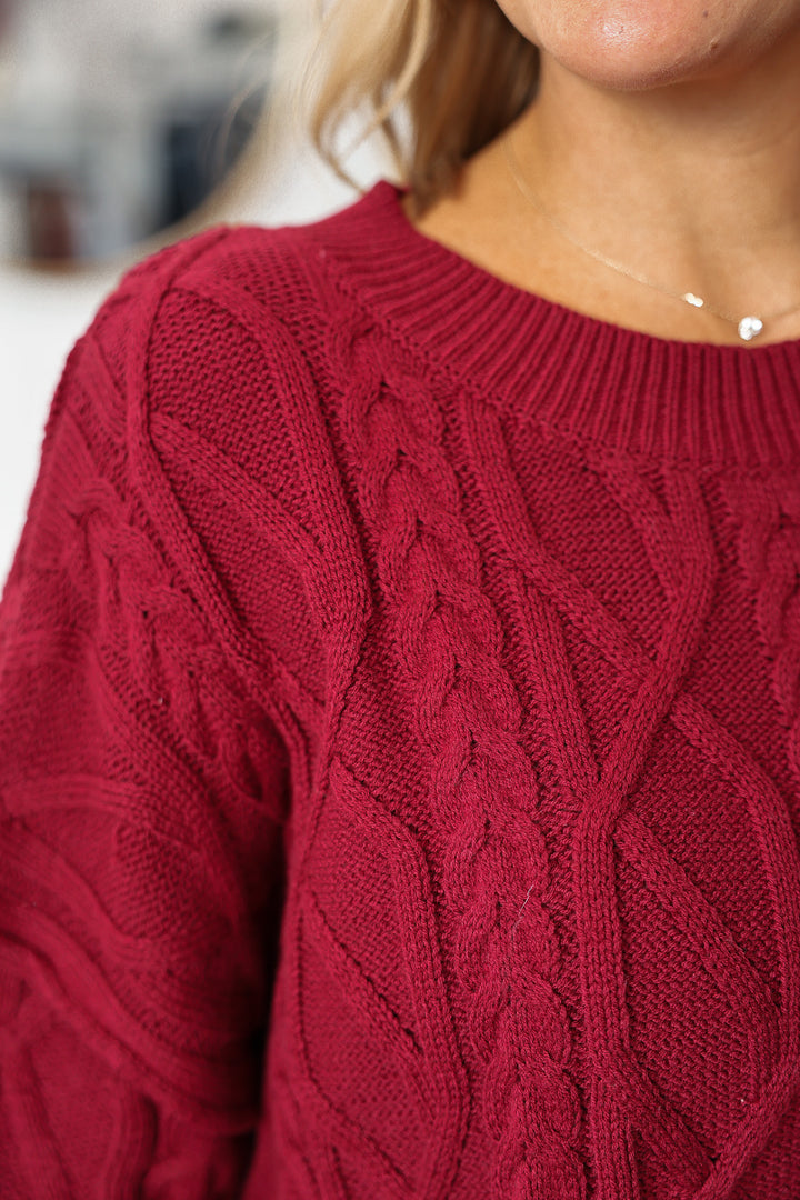 Cable Knit Sweater - Burgundy
