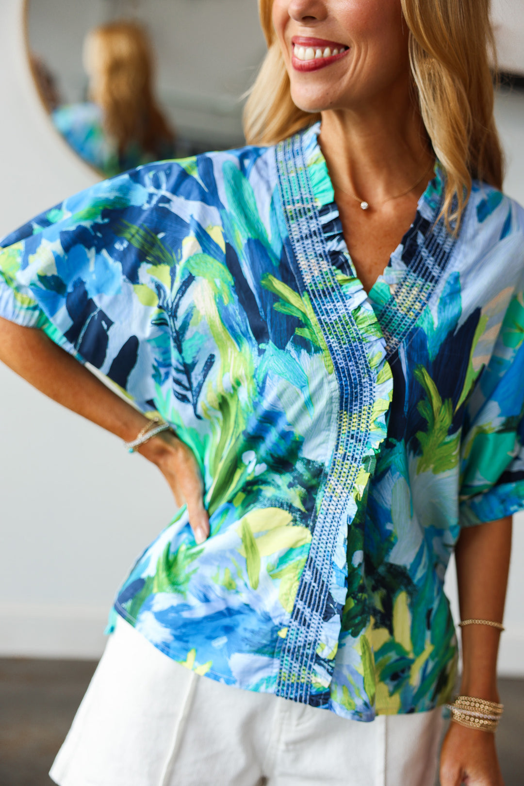 Abstract Print Top - Blue