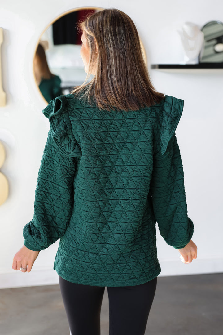 Flutter Sleeve Quilted Pullover - Green