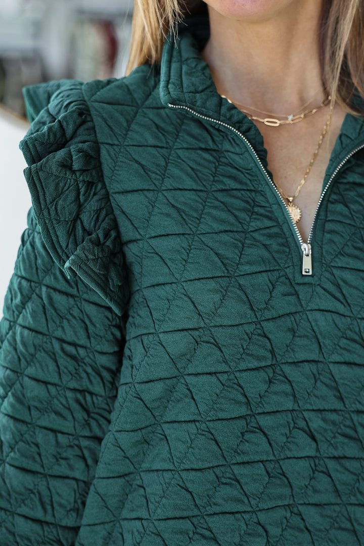 Flutter Sleeve Quilted Pullover - Green