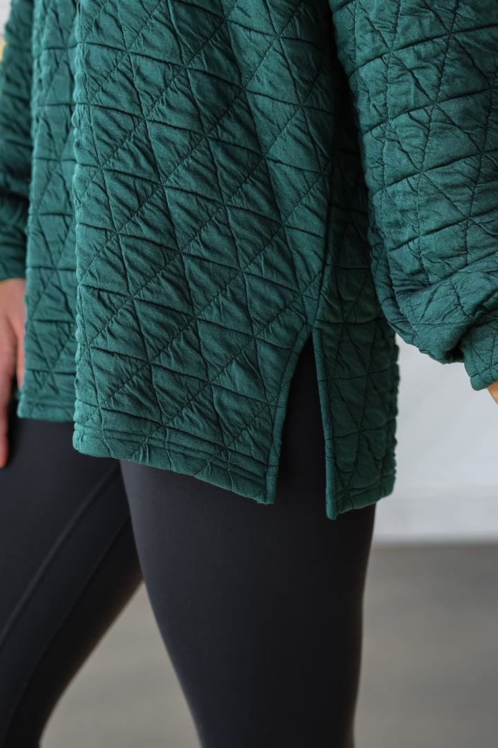 Flutter Sleeve Quilted Pullover - Green