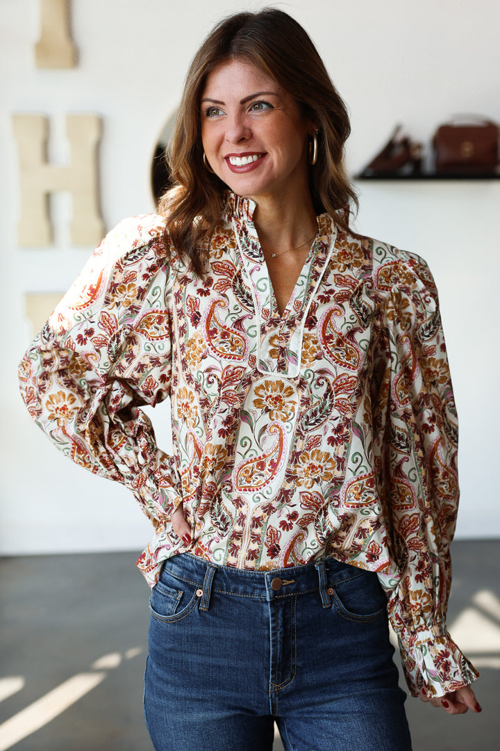 Long Sleeve Paisley Top
