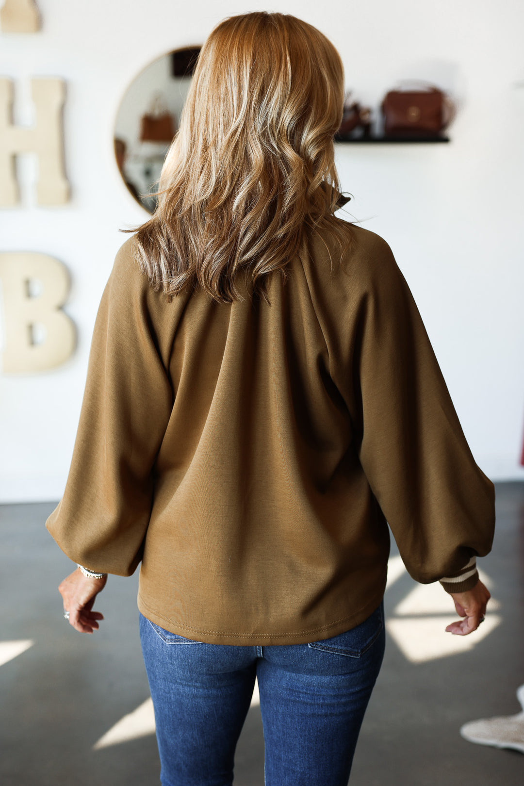 Quarter Zip Long Sleeve Top - Olive