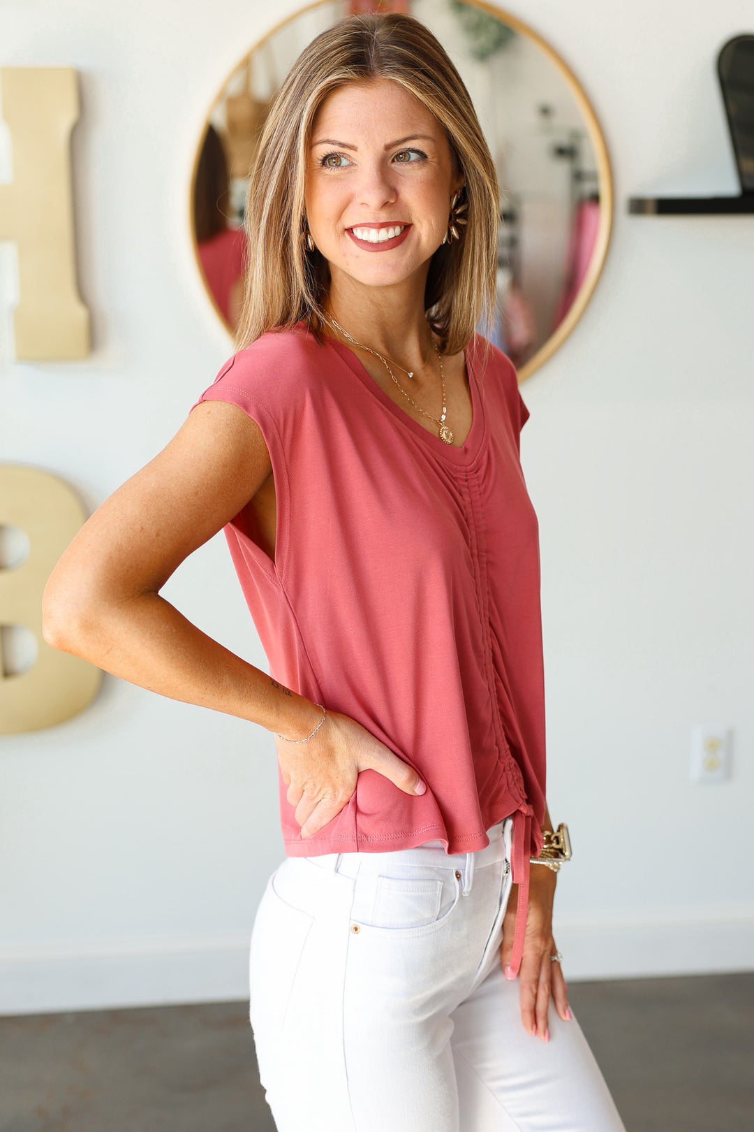 Ruched Front Top - Red