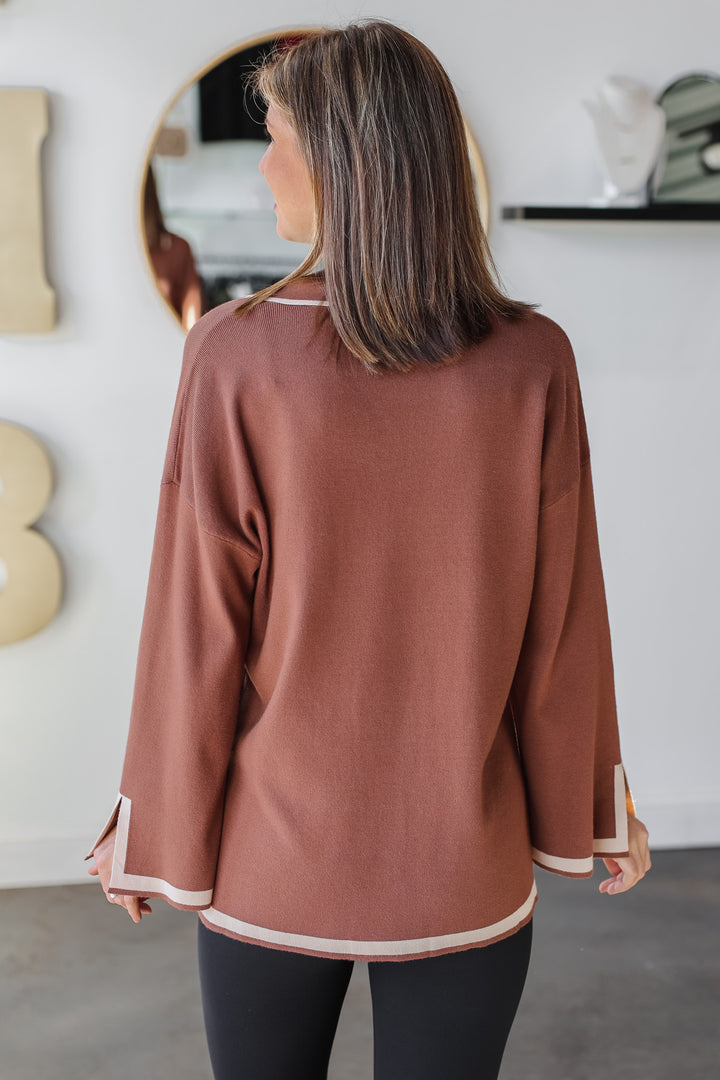 Contrast Trim Sweater - Mocha