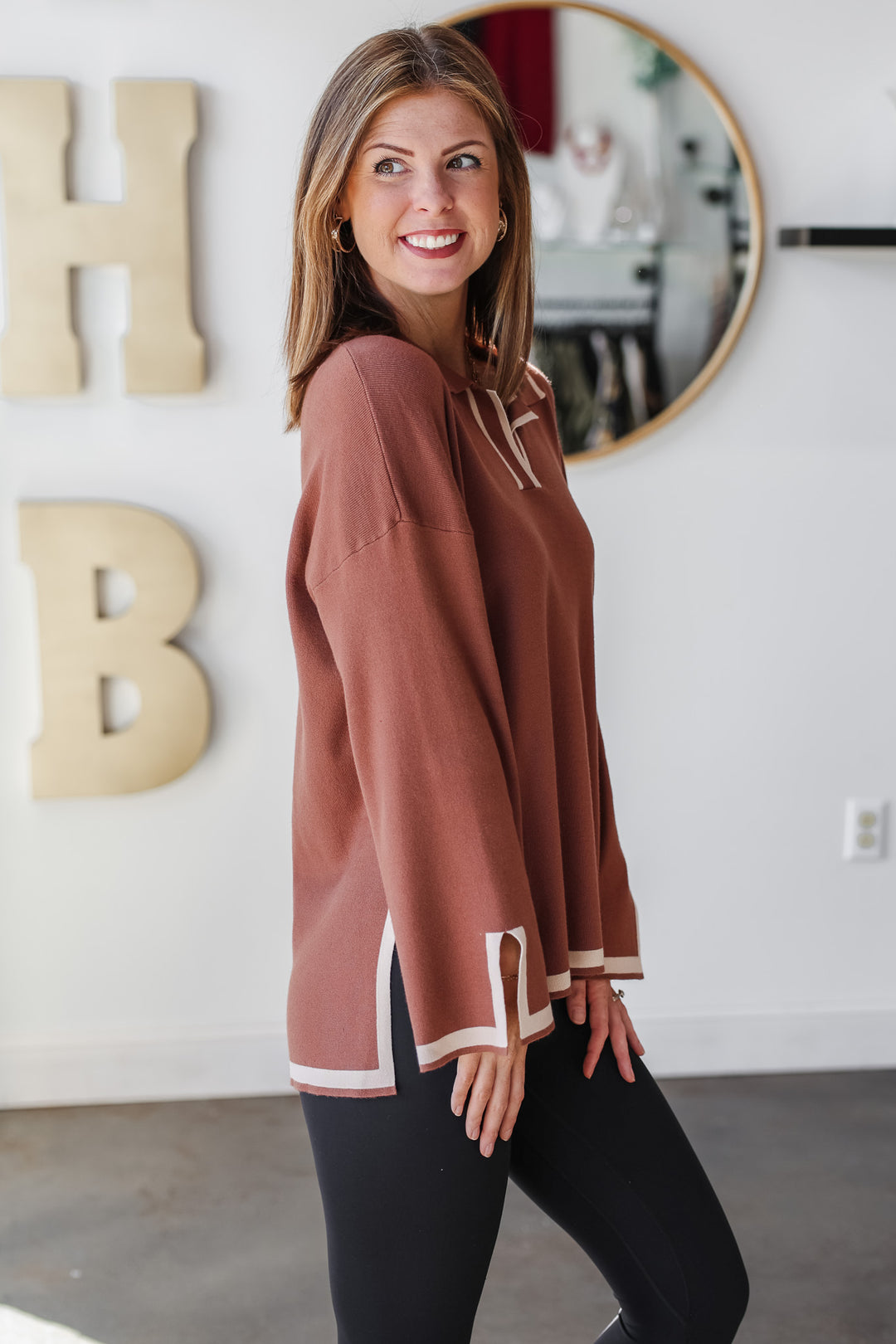 Contrast Trim Sweater - Mocha