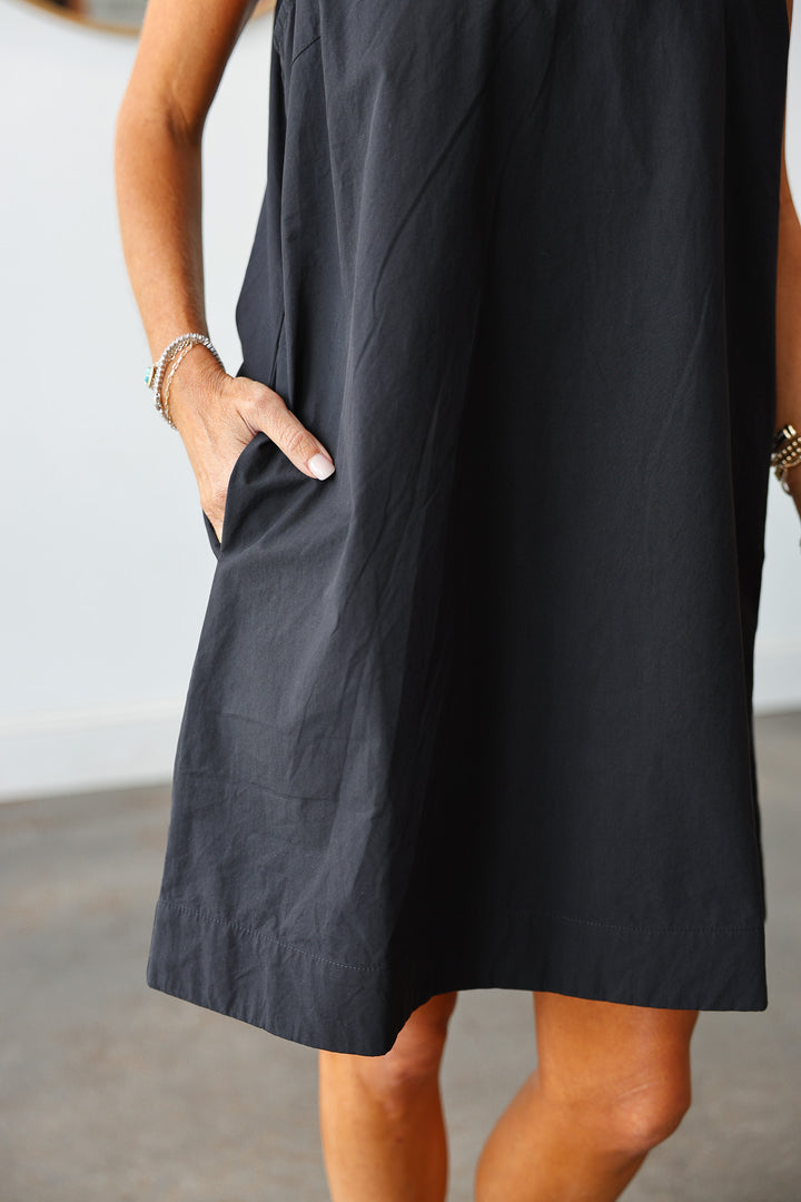 V Neck Shift Dress - Black