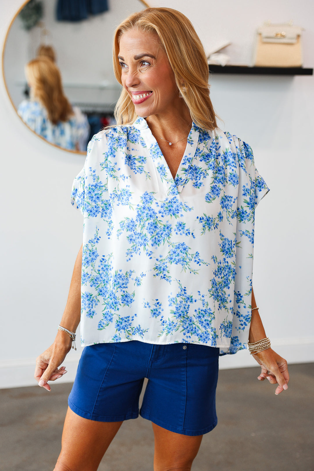Floral Chiffon Top - Blue