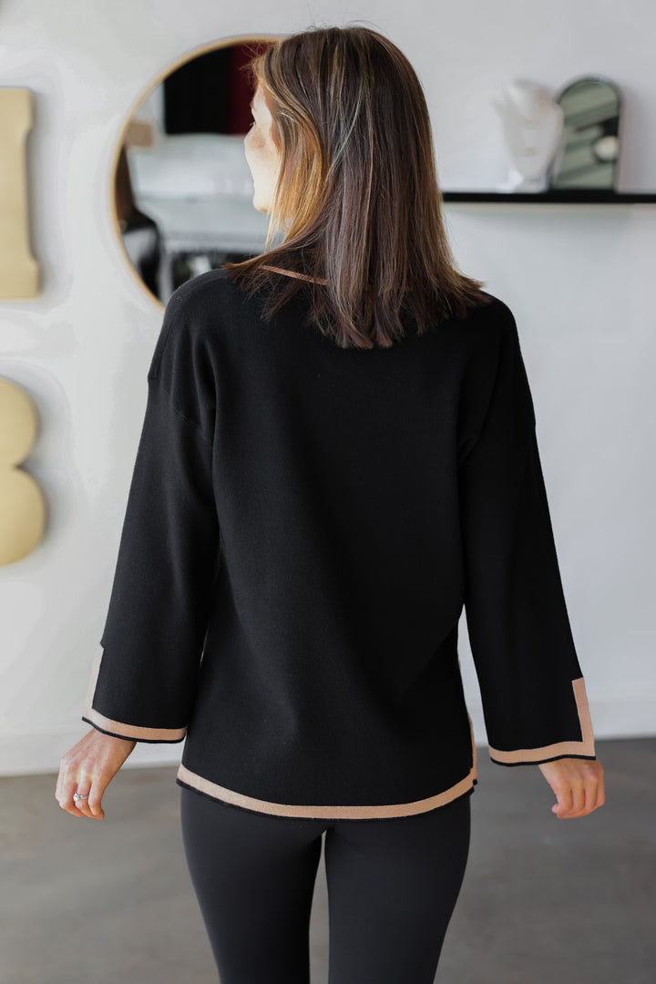 Contrast Trim Sweater - Black