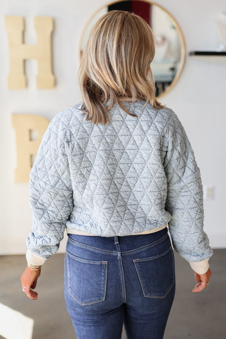 Quilted Button Front Top - Gray