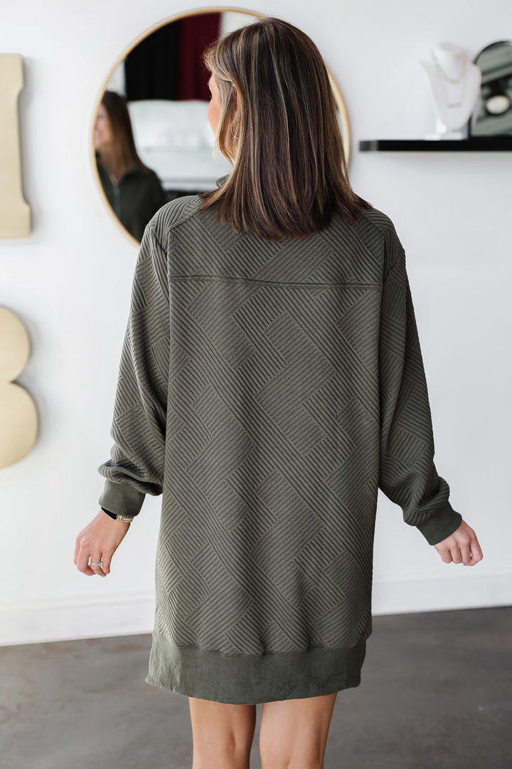 Textured Quarter Zip Dress - Olive